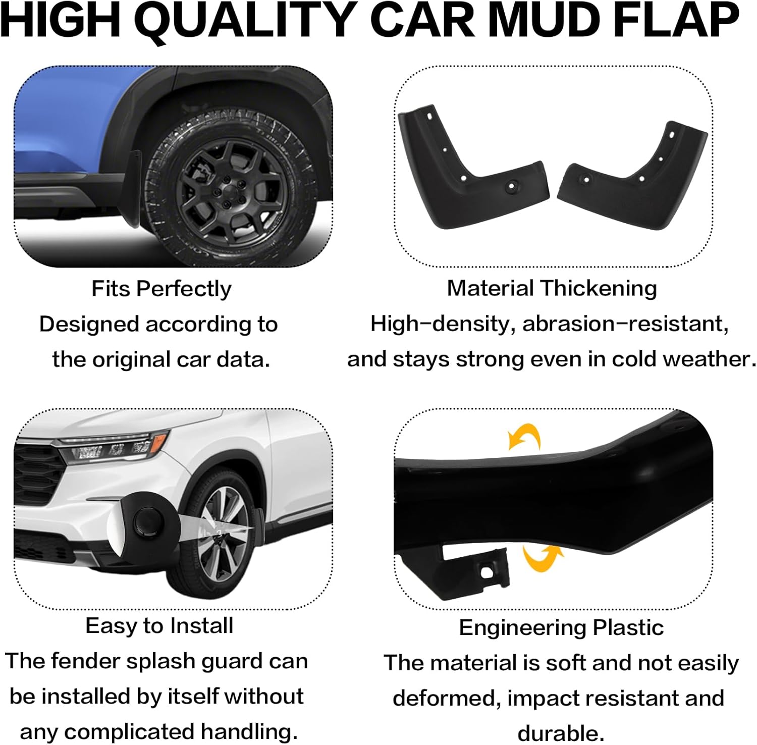 PSLER Mud Flaps for Honda Pilot 2026 2025 2023 2024 4PCS Mudguards Mudflaps Splash Guards with Hardware Kits for Honda Pilot Accessory Front and Rear