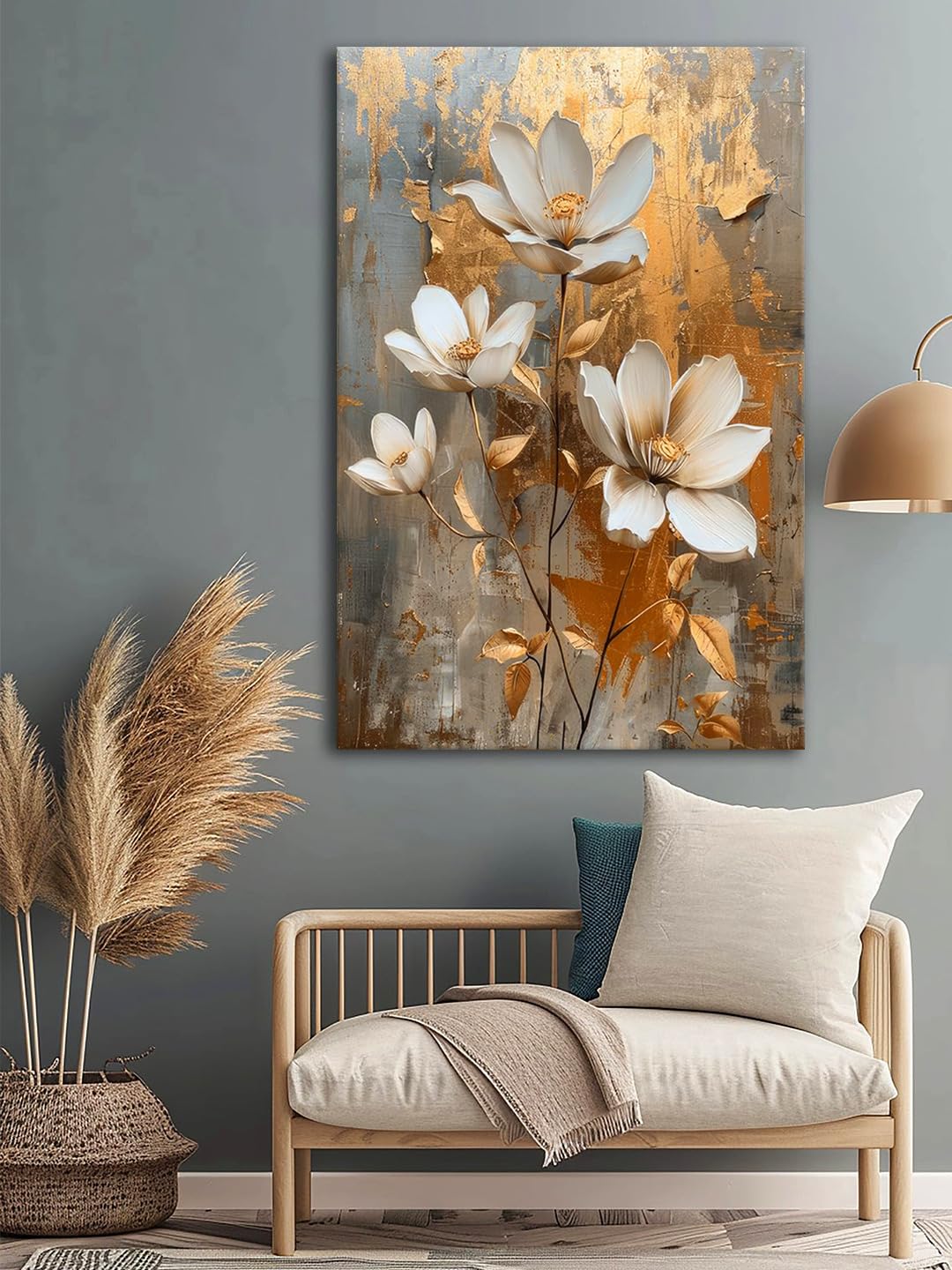 999STORE Abstract Floral Canvas Art with Gold and White Flowers - Contemporary Wall Decor for Stylish Homes (18X30 Inch_ Canvas) FLP18300713 (B0DFCYF643) Amazon Price History, Amazon Price Tracker
