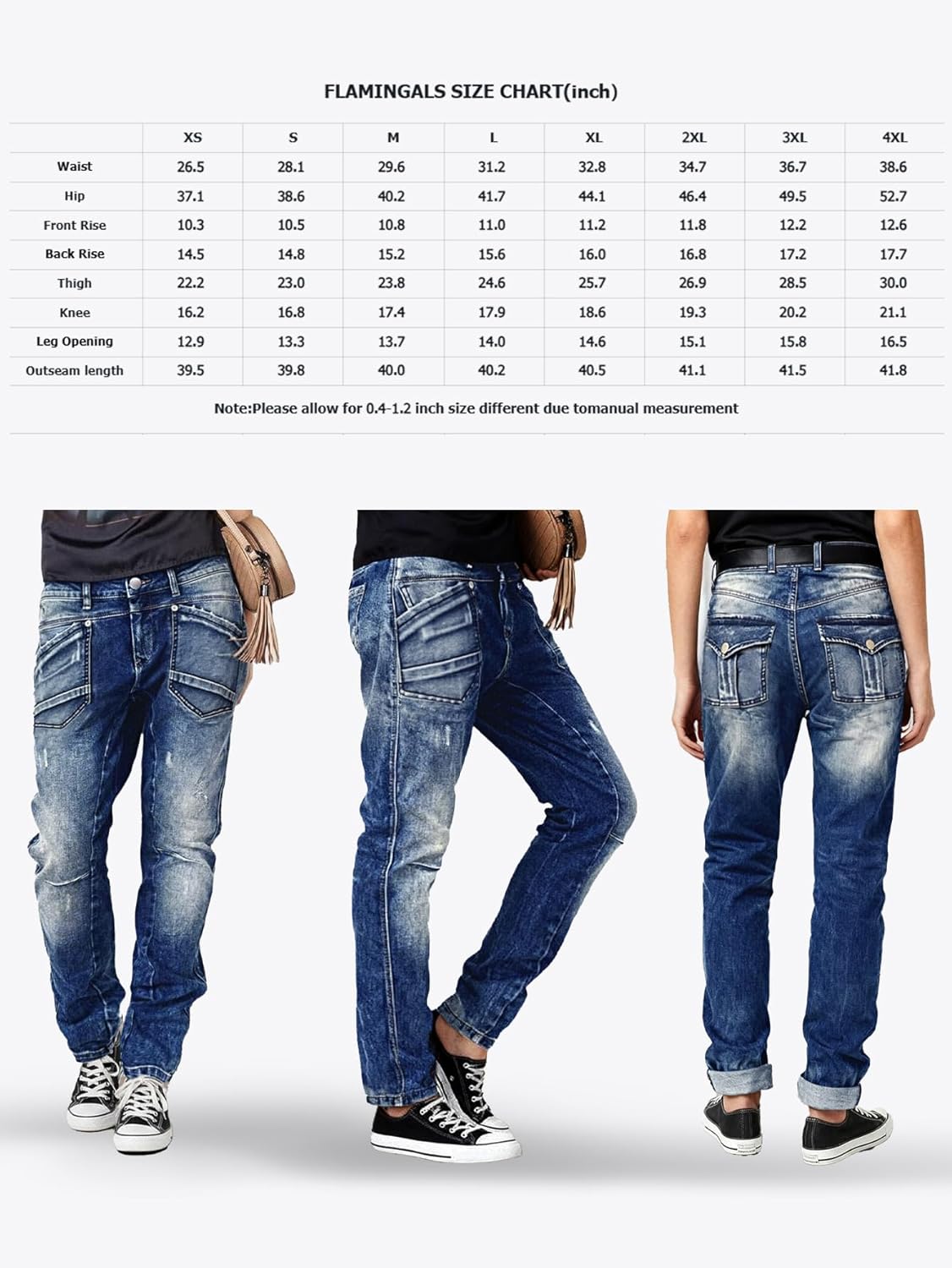 Flamingals Straight Leg High Waist Women's Jeans Wash Stitch Detail Vintage Denim Pants - Image 4