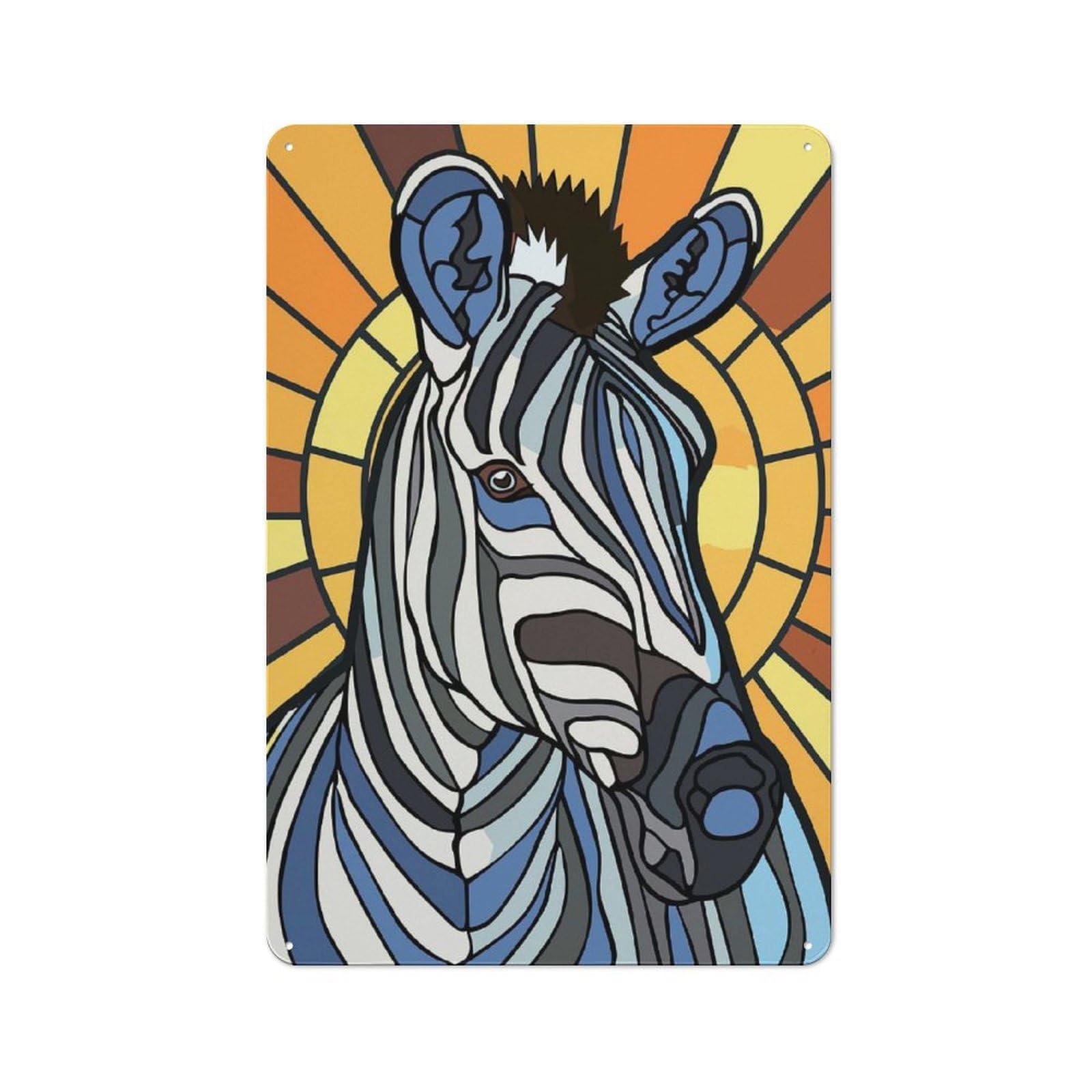 Junmoney Style-10 Stained Glass Zebra Portrait Rustic Metal Plaque 30X20cm For Garage Or Workshop, For Kitchen, Dining Room And Home Bar Wall Decor