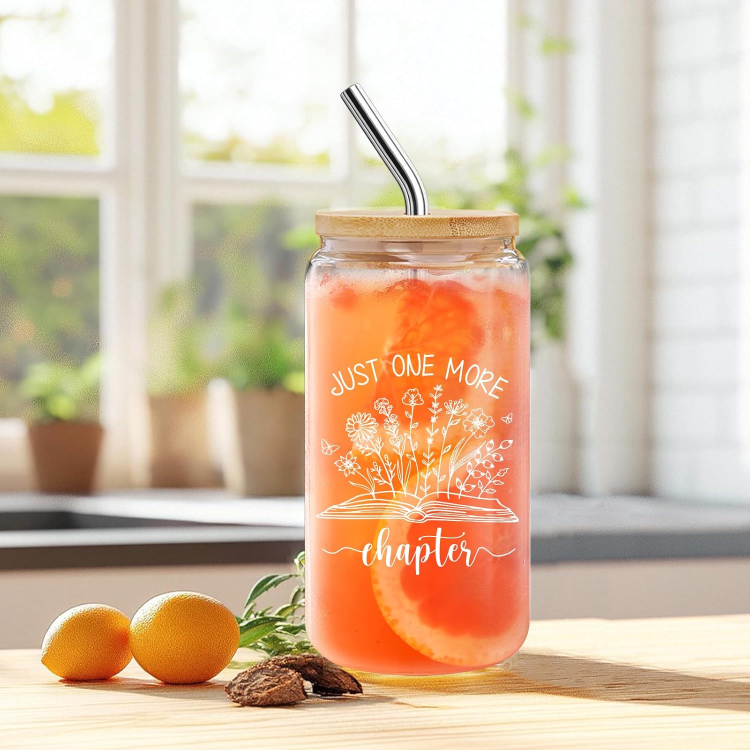 Book Glass Cup Gift for Women - Just One More Chapter, Christmas Birthday Gifts for Bookish Club Bookworms Readers Librarian Teacher Book Nerd Friends 16oz -m16 - Image 2