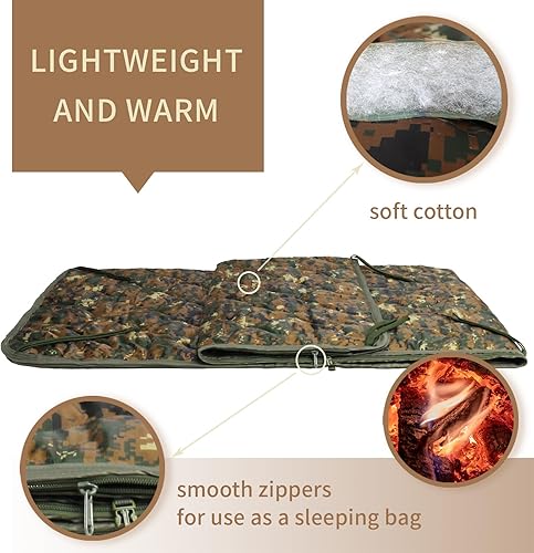 Vista 3 de GRVCN Woobie Blanket Military - Saco de dormir para acampar con cremallera, forro de poncho, manta aislante térmica, ligera, portátil