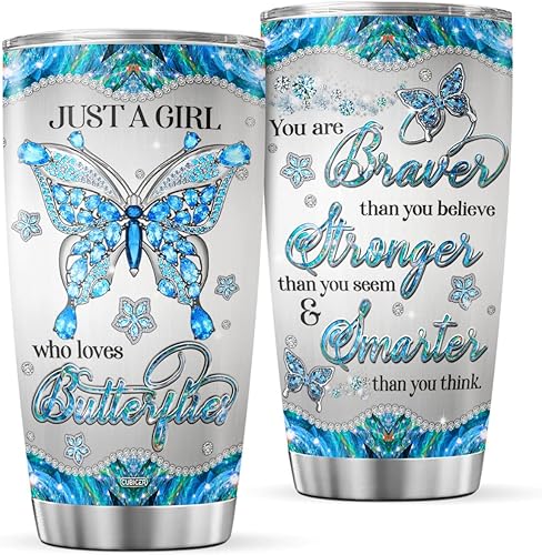 CUBICER Vaso de mariposas de 20 onzas con tapa de acero inoxidable aislado para café taza de viaje de doble pared taza de té vasos para beber para