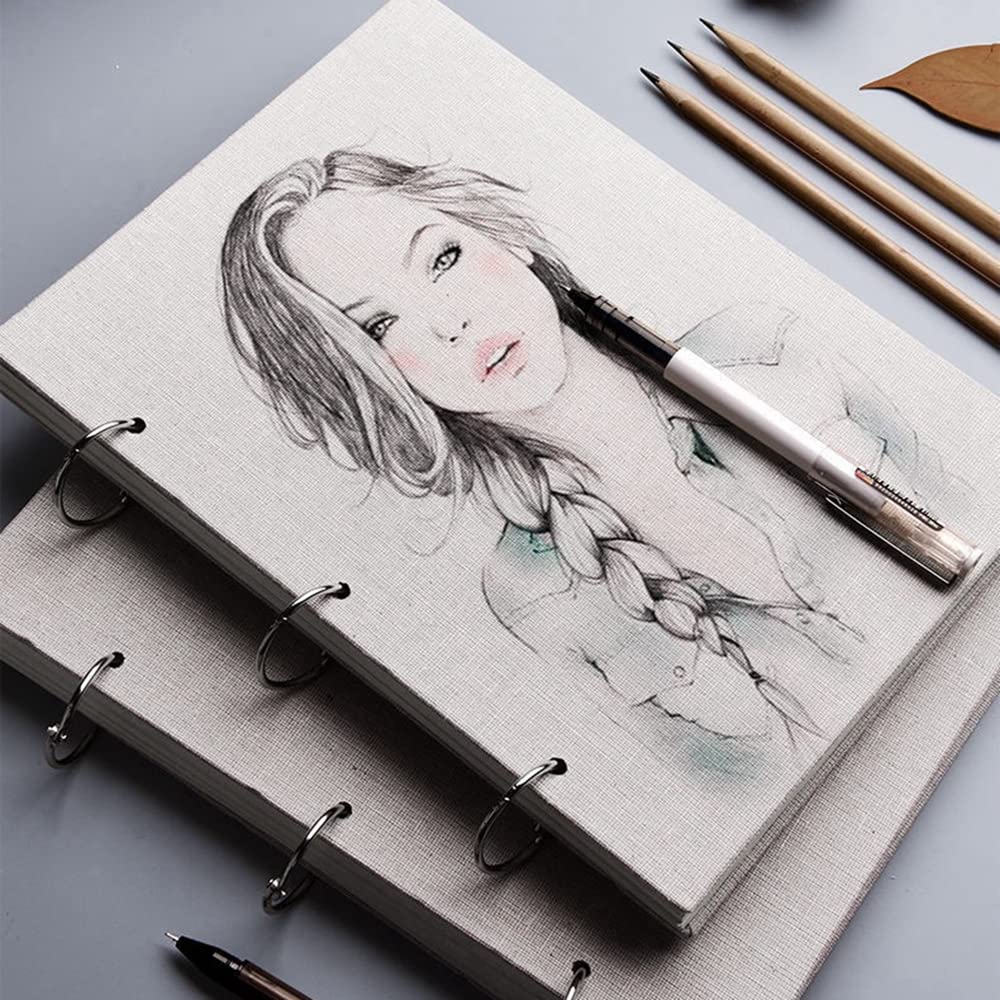 Cuaderno de bocetos de tapa dura encuadernado en espiral, 160 g/m², papel grueso, 120 páginas (60 hojas), bloc de bocetos artístico, dibujo de pintura, papel de escritura para niños y adultos