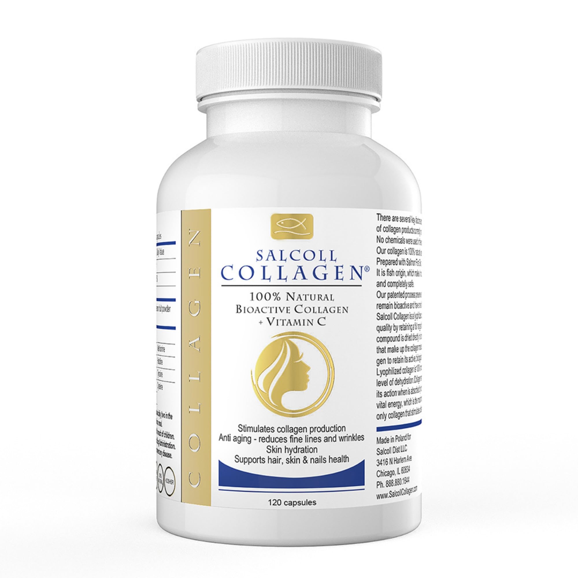 Salcoll Pure Marine Collagen Skin Capsules 120 Count Anti-Aging Supplement for Women Men Boosts Collagen Reduces Wrinkles Supports