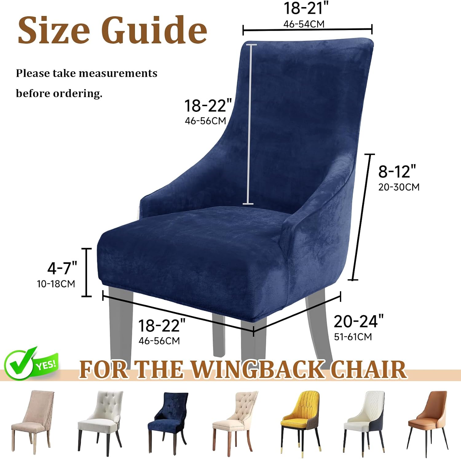 Stretch Velvet Wingback Dining Chair Covers Soft Wingback Chair Cover, 4PCS | Thick, Elegant, Washable, Wingback Side Chair Slipcover, Accent Chair Covers, Furniture Protect Covers for Living Room