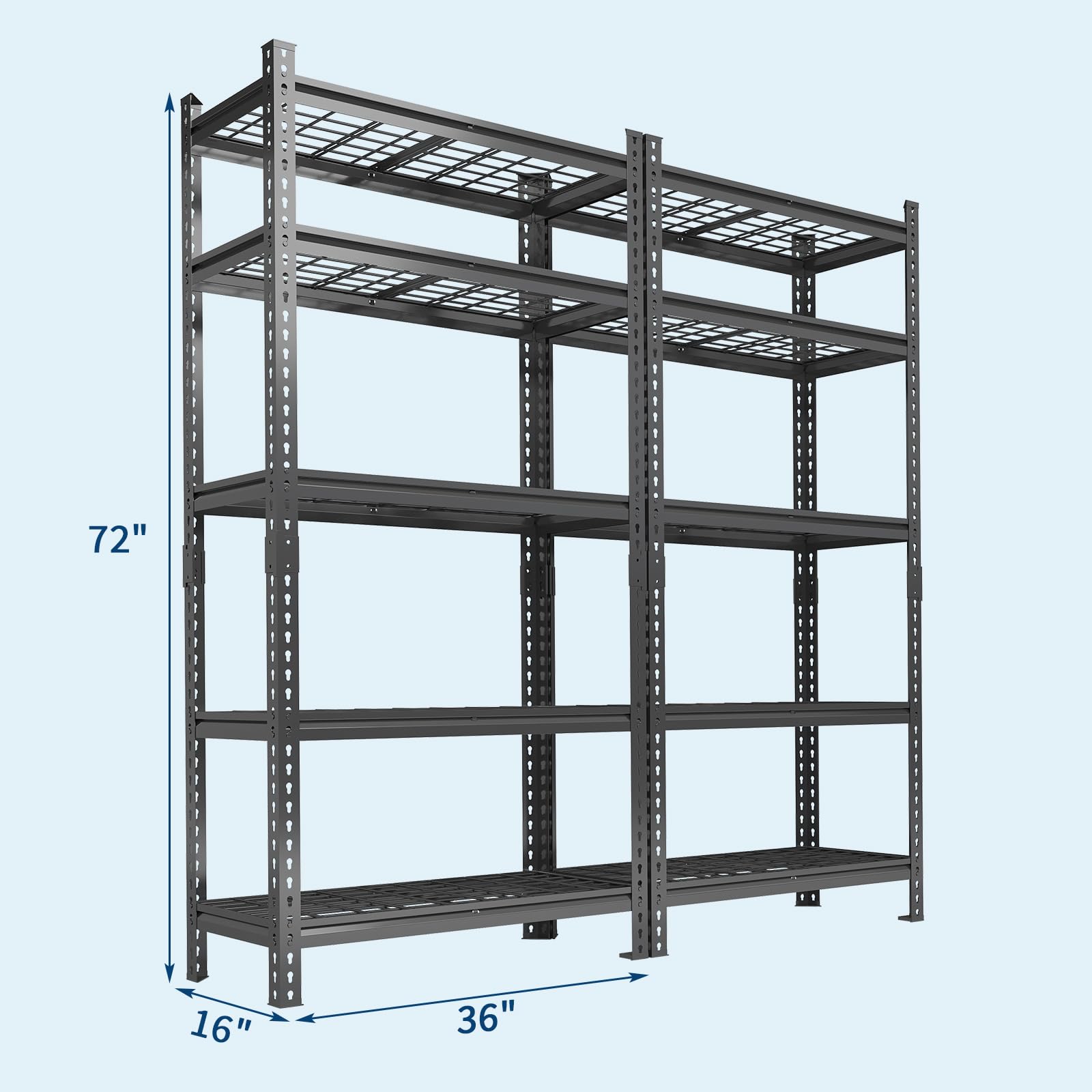 Scaffalatura per garage, 997,9 kg, scaffalatura regolabile in metallo, resistente, 5 ripiani in metallo, per garage, cucina, dispensa, magazzino, cantina, 91,4 x 40,6 x 182,9 cm (larghezza x