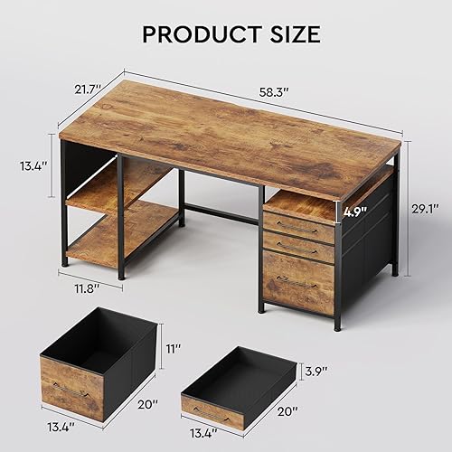 Miniatura 2 de Maihail Maihail - Escritorio de oficina en casa con estantes ajustables, escritorio de 59 pulgadas con archivador, escritorio grande para