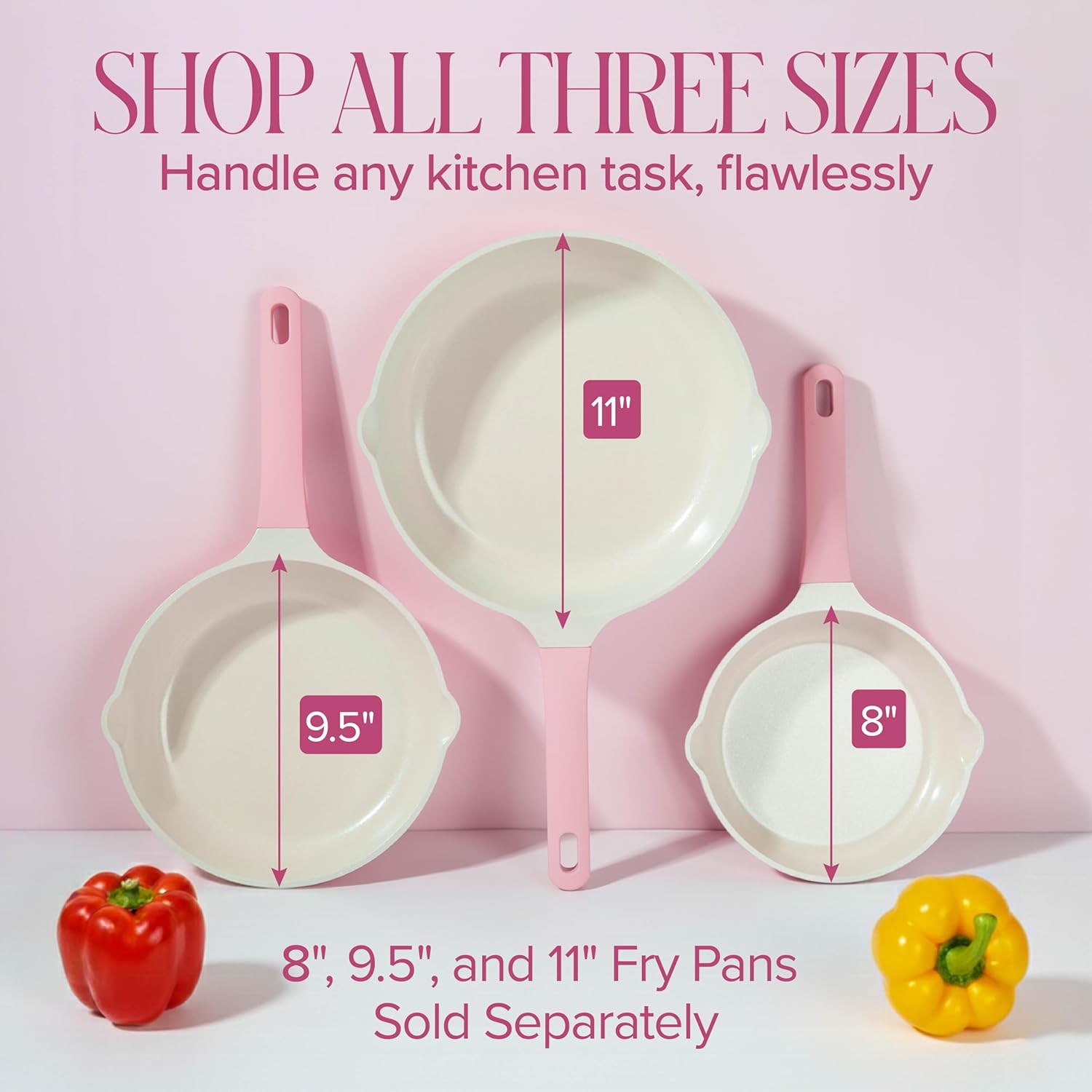 Paris Hilton Ceramic Cast Aluminum Nonstick Fry Pan, Fast & Even Heating with Easy Pour Spouts & Comfort-Grip Handle, 9.5-Inch, Pink
