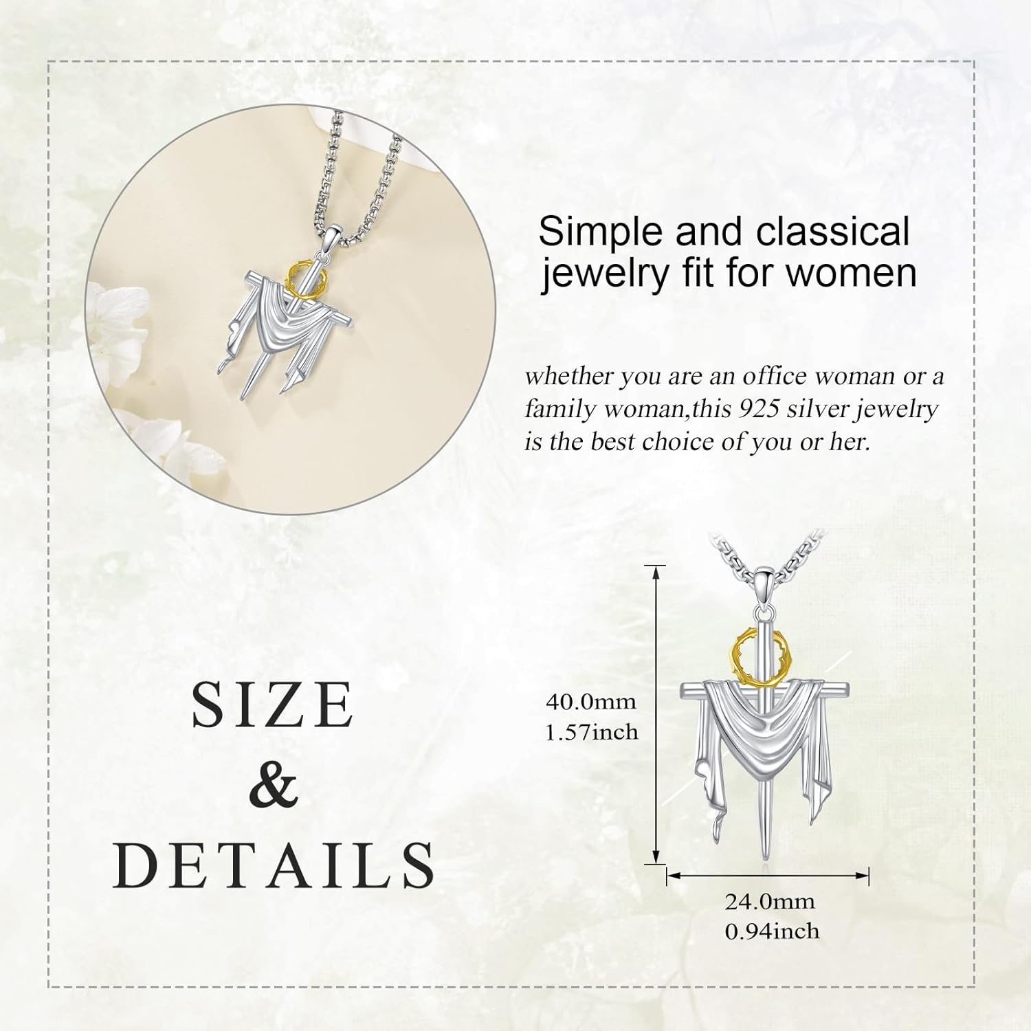 KQF Cross Necklace S925 Sterling Silver Jesus Religious Christian Necklace Faith Hope Love Pendant Jewelry for Women Men