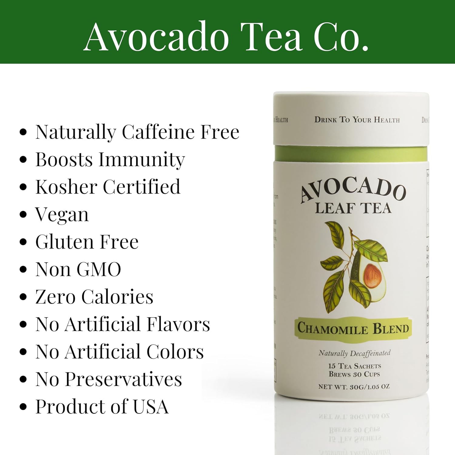 Avocado Leaf Tea Chamomile Blend 2 Pack | Naturally caffeine-free | Healthy Herbal Tea | Immune Booster | Cold Brew or Hot Tea | 30 Tea Bags - 60 Servings (Gluten Free & Non-GMO)