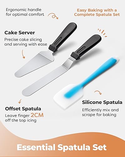 Vista 5 de Kootek Aluminium Cake Turntable Set, Baking Tools with Revolving 12" Cake Stand for Decorating, 12.7" Offset Spatula, 3 Stainless Steel Frosting