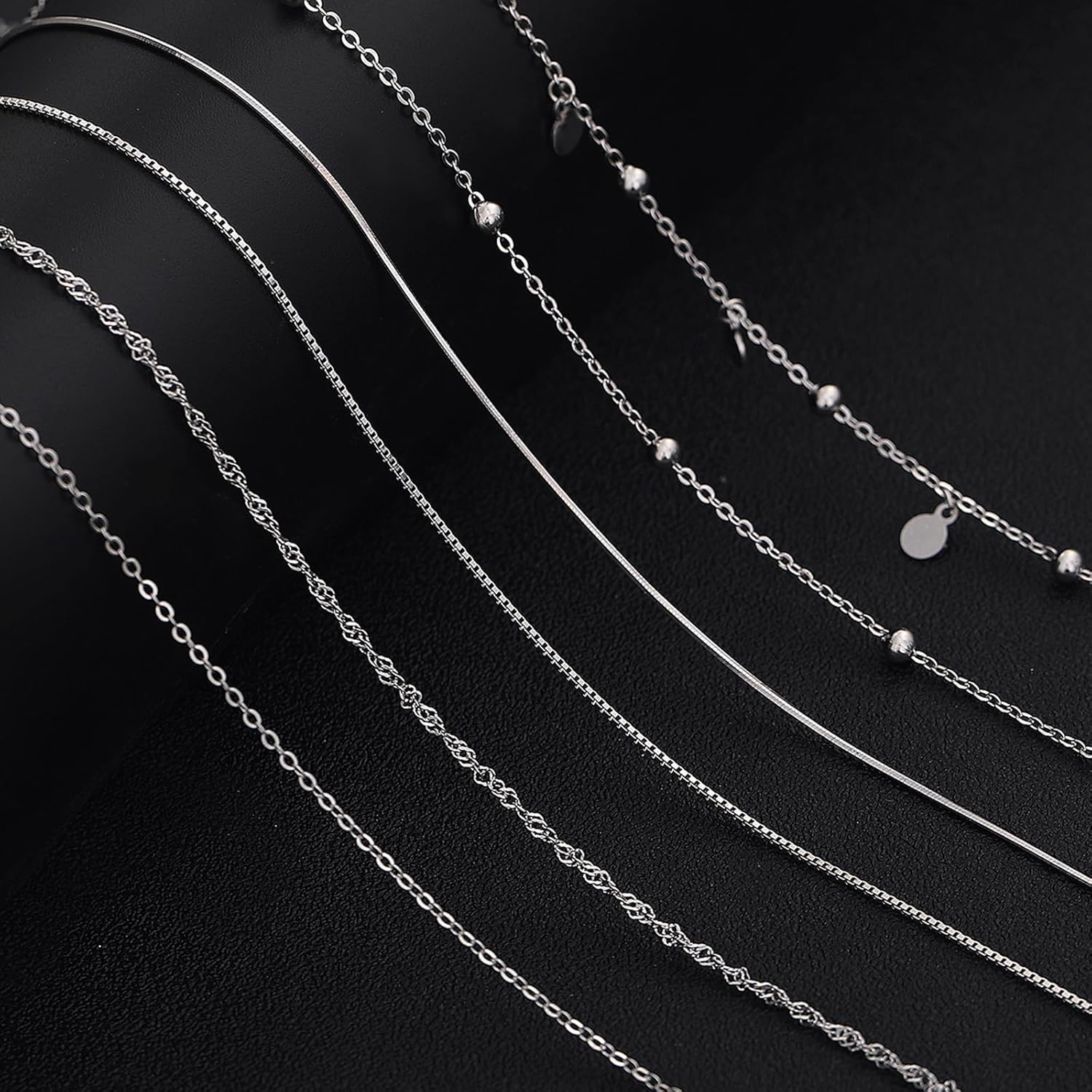 FUNEIA 925 Sterling Silver Necklace for Women Trendy Dainty Real Silver Chain Necklace Simple Thin Box Chain Beaded Chain Snake Chain Herringbone Necklaces Jewelry 14/16/18 Inch - Image 7