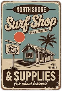 Surf Shop tin sign Vintage North Shore Surf Boards Rental Metal Sign Print Aesthetic for Garden Yard Bar Porch Home Bedroom Kitchen Wall Art Decor Gift 8 x 12 inch