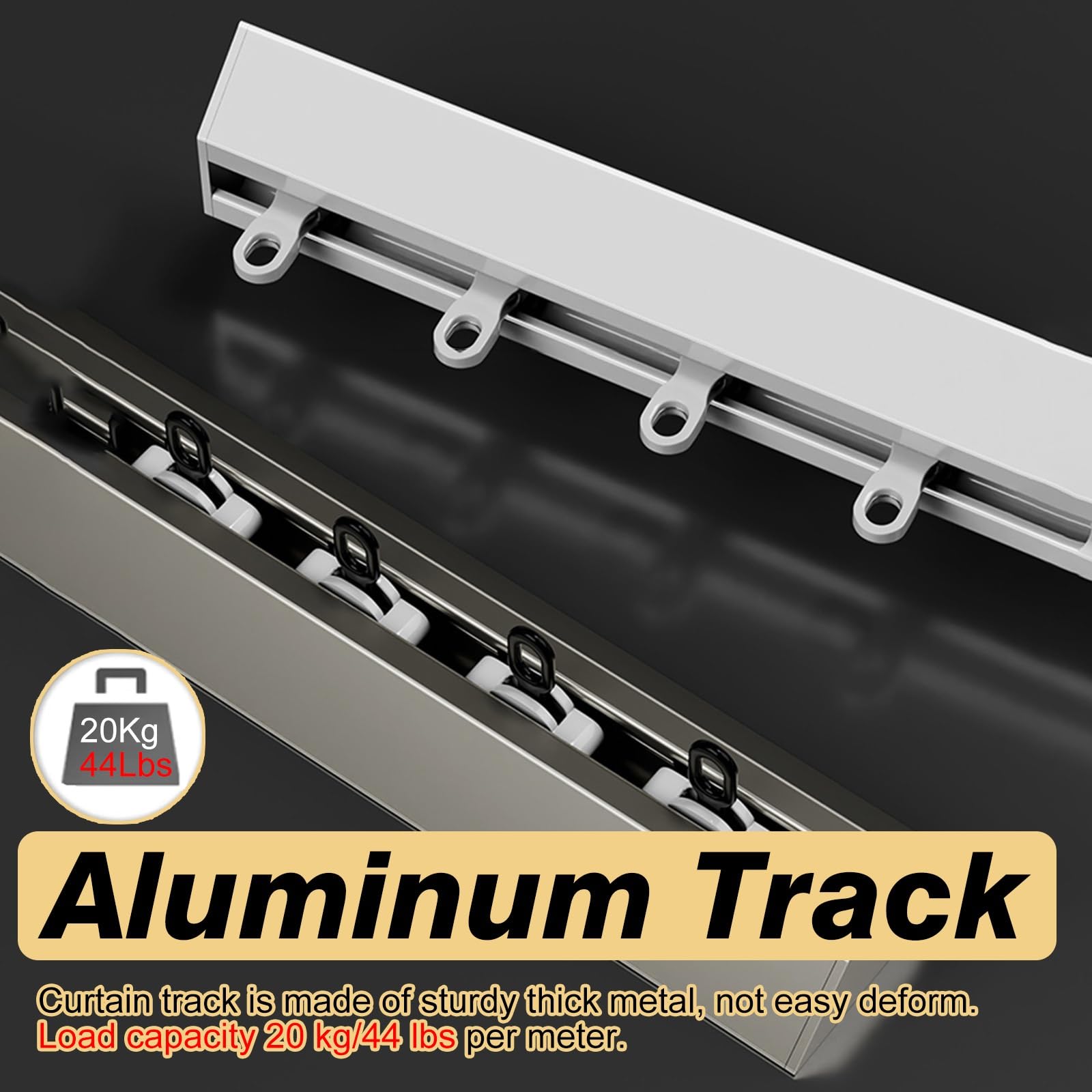 Ceiling Curtain Rail Straight, V-Shape Aluminium Heavy Duty Curtain Tracks Set for Bay Windows, Bedroom/Living Room/Closet Room Divider Rod Single Track(White,5.7m/18.7ft)