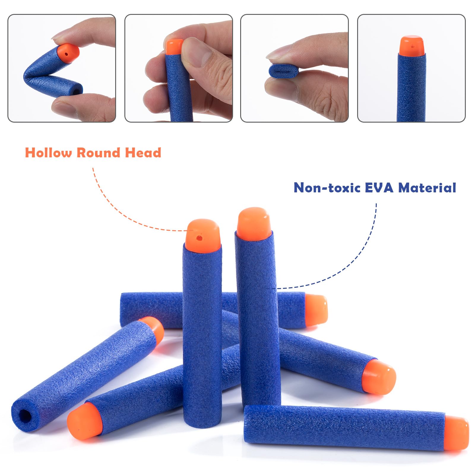 200 Pezzi Dardi Proiettili per Pistola Nerf N Strike Elite Blaster Ricambio Munizioni Ricarica Compatibili Freccette per Series Blasters Giocattolo per Bambini (Blu Bianco)