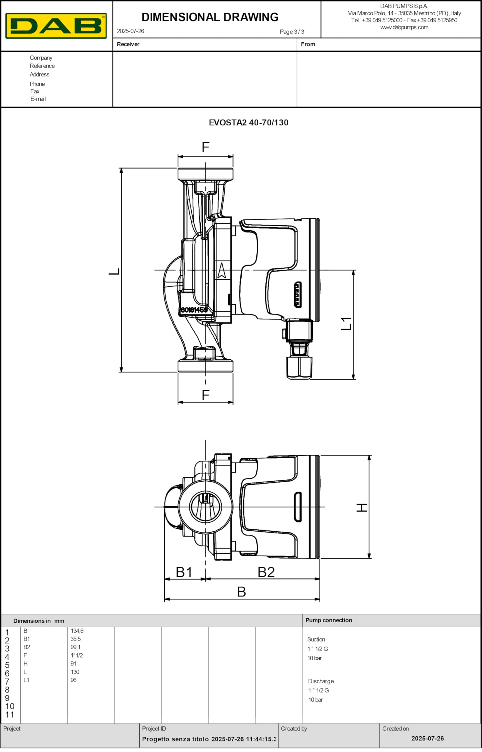Circolatore DAB Evosta 2 40-70/130 (1") con attacchi pompa filettati G 1” ½ per impianti di riscaldamento e condizionamento