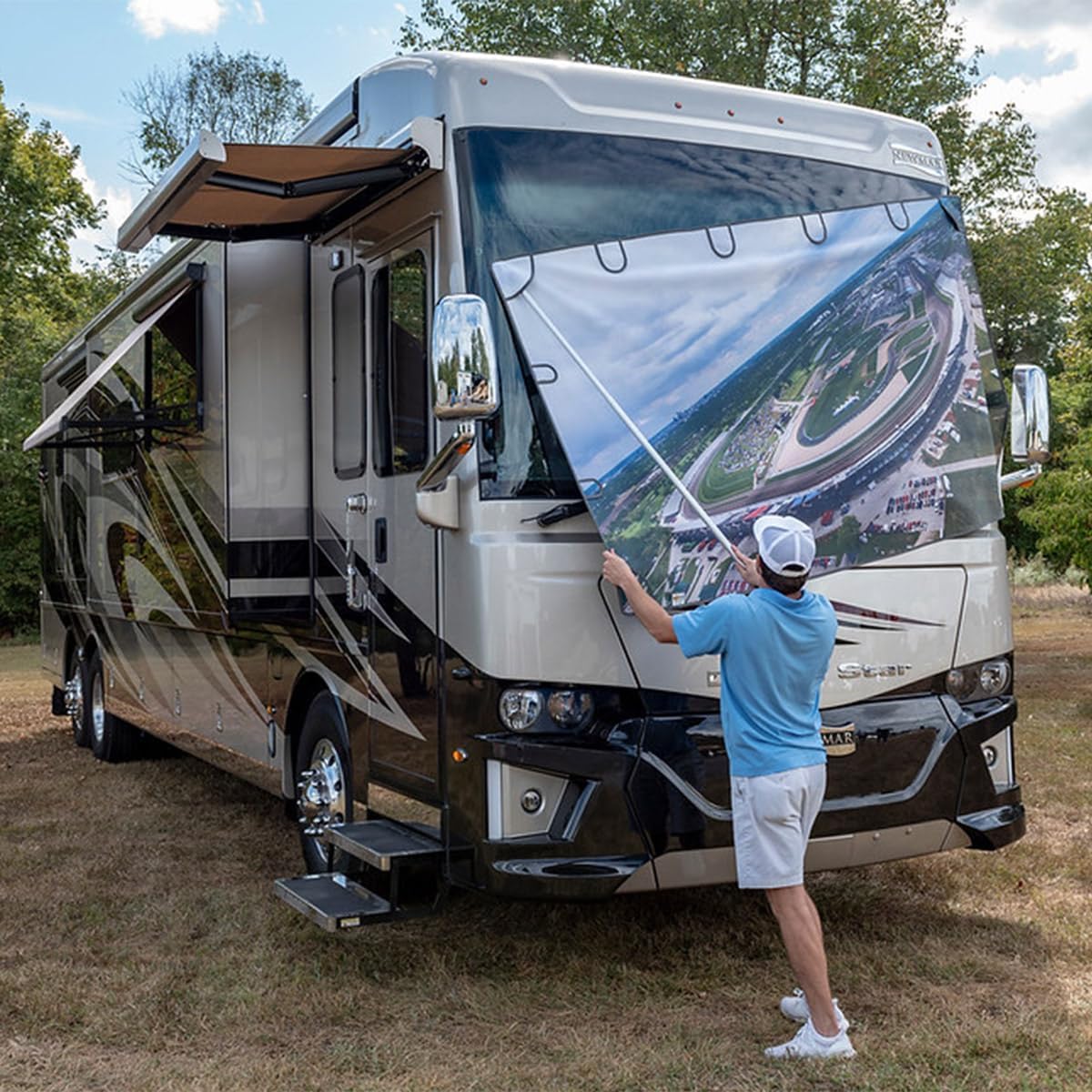 Magne Shade Magnetic Exterior Windshield Sun Shade for 2007-2026 Super C Freightliner M2 RV Motorhomes – Custom Fit Privacy Screen Heat & UV Blocker