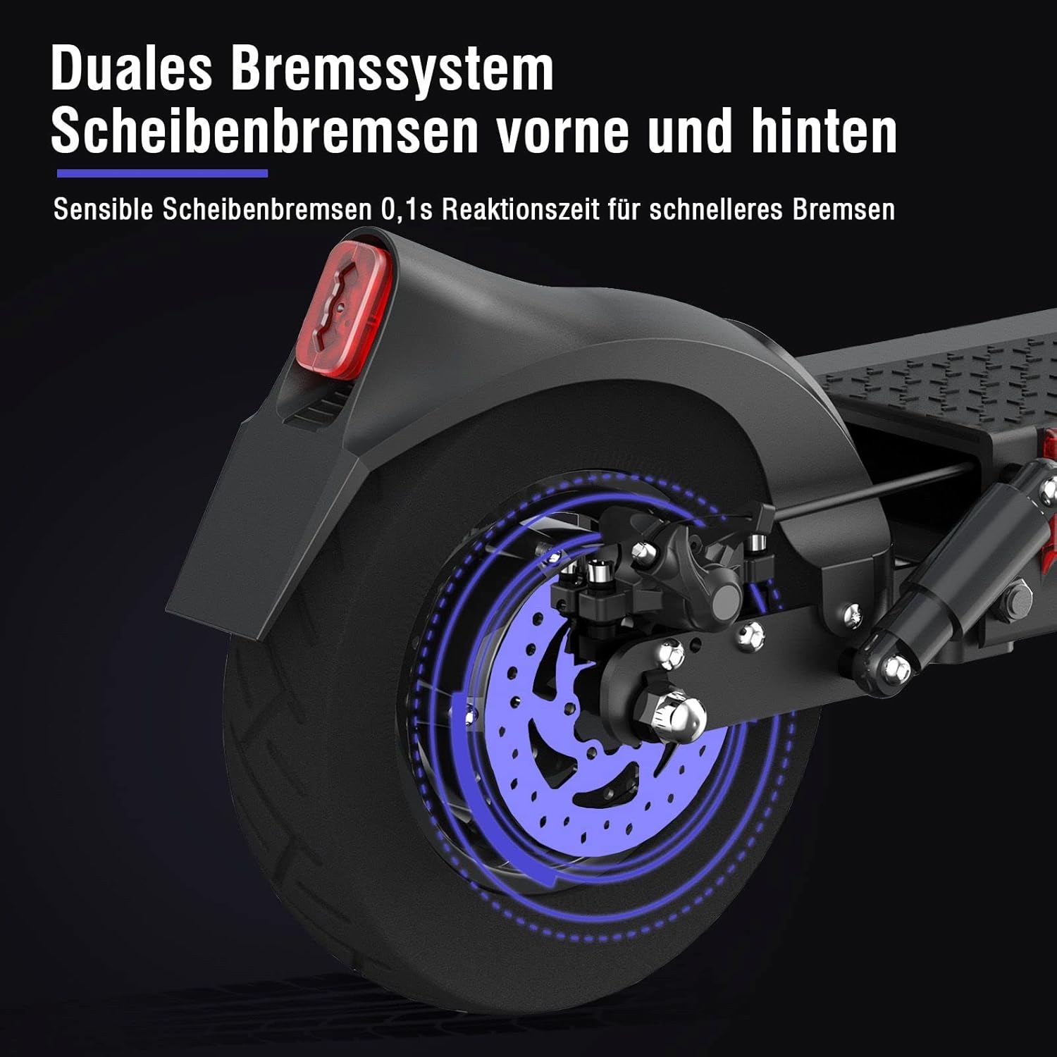 Close-up of the dual disc brake system on the JOYOR Y6-S Electric Scooter