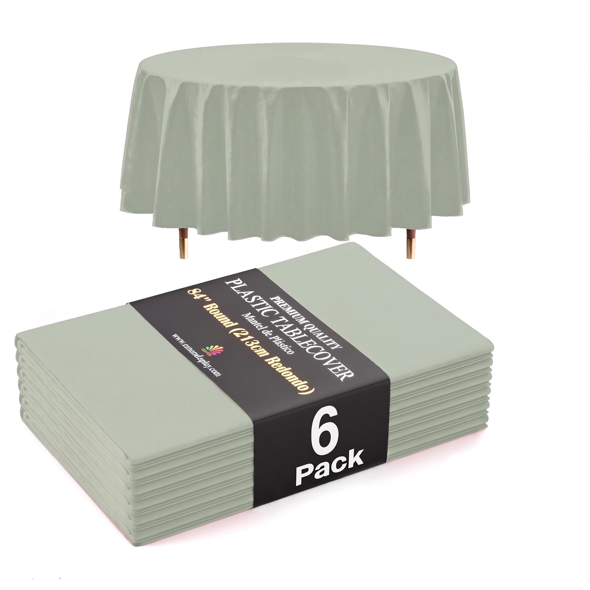 Exquisite 66% Thicker Premium Sage Round Tablecloth 0.5 Mil 6 Pack Plastic Table Cloth Disposable 84 Inch Round Plastic Tablecloth Won't Tear Easily Like Cheap Thin Brands