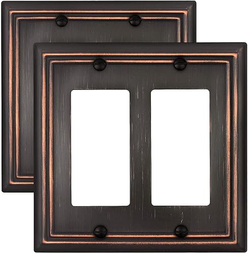 ZILLSEA Placas de pared de doble decoración, placas de pared de bronce envejecido para interruptor de atenuación, salida GFCI y receptáculo,