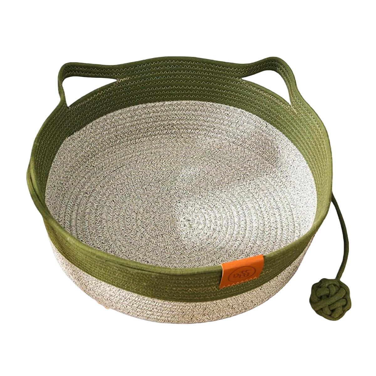 Cotton Woven Cat Bed Basket, Foldable Scratchable Hammock with Cats Ear Design, Woven Rope Bed Four Seasons Universal for Living Room Furniture (Green)