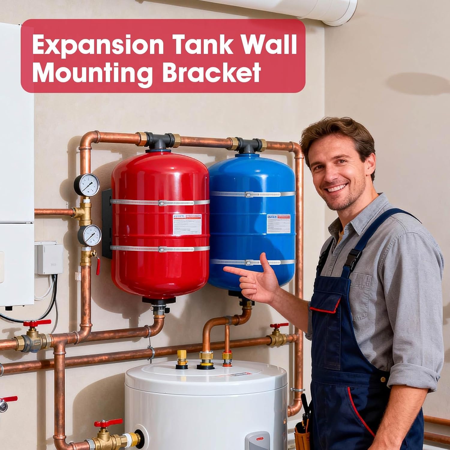 Expansion Tank Mounting Bracket with 4 Earthquake Straps - for 1 to 5 Gallon Thermal Expansion Tanks,Hot Water Heater Accessory to 13" Diameter Tanks & 5lb Propane Tanks (2 Set)