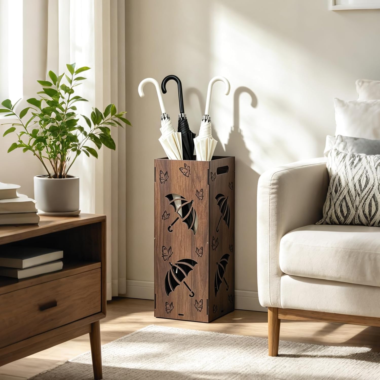 Vintage Umbrella Stand for Entryway, Wood Freestanding Umbrella Holder