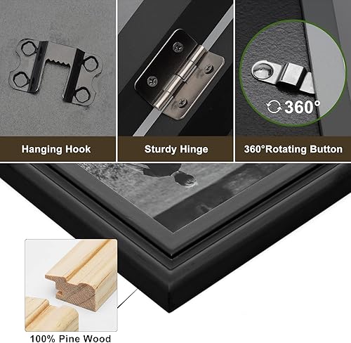 Miniatura 5 de 3 marcos verticales horizontales de fotos de 4 x 6 y 5 x 7 pulgadas, marcos de fotos plegables de madera con bisagras con frente de vidrio real,