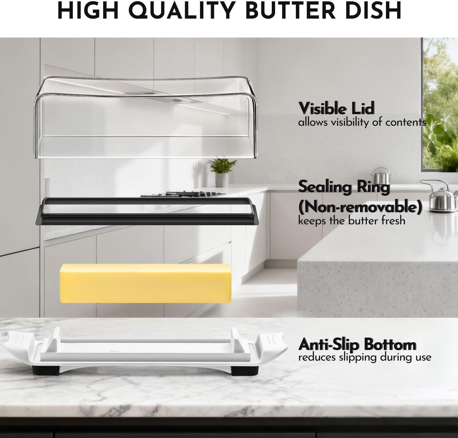 Butter Disher with Lid, IKOCO Butter Keeper Container for Refrigerator and Countertop Use with Butter Knife, White
