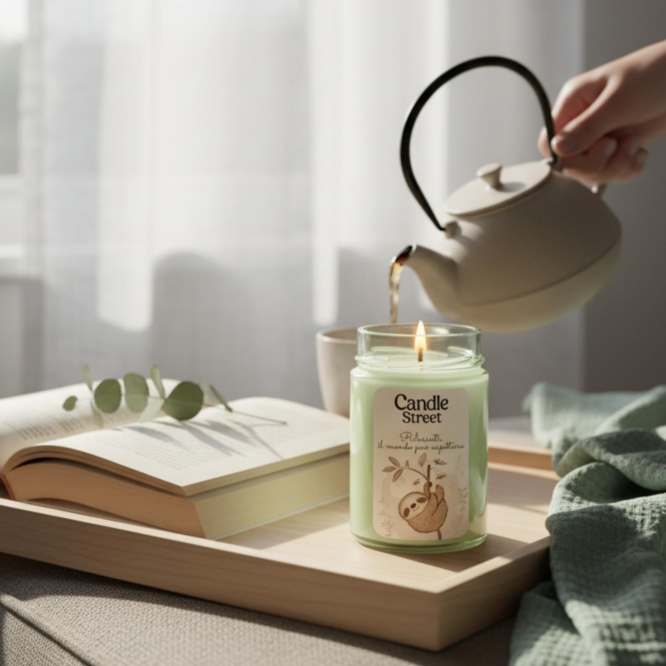 Candle Street | Entspannen Sie sich | Duftkerze | Duftkerze | Duft Earl Grey, Pfefferminze und Eukalyptus | 500 g | Lange Brenndauer 100 h | erfrischende Balsamikerze und Stressabbau