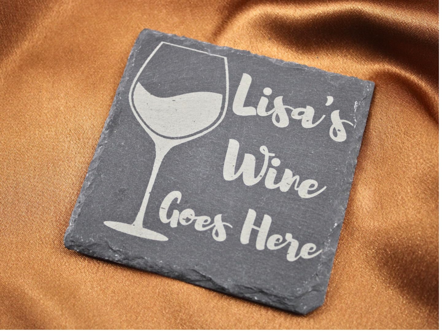 Square Personalised Wine Glass Engraved Slate Coaster