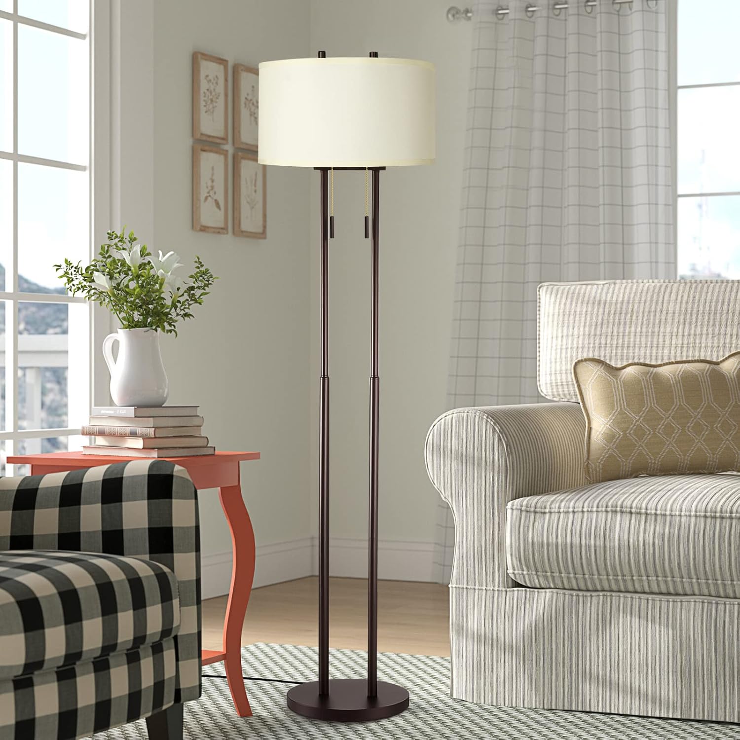 Uр Tо 40% оƒƒ Qimh Floor Lamp for Living Room, 62.5 Inches Standing Lamp,LED Modern Tall Lamp for Bedroom Office with Dual Pull Chain, Reading Lamp with Beige Lampshade Include two bulbs Flаѕh Dеаlѕ - 70% оƒƒ Qimh Floor Lamp for Living Room, 62.5 Inches Standing Lamp,LED Modern Tall Lamp for Bedroom Office with Dual Pull Chain, Reading Lamp with Beige Lampshade Include two bulbs