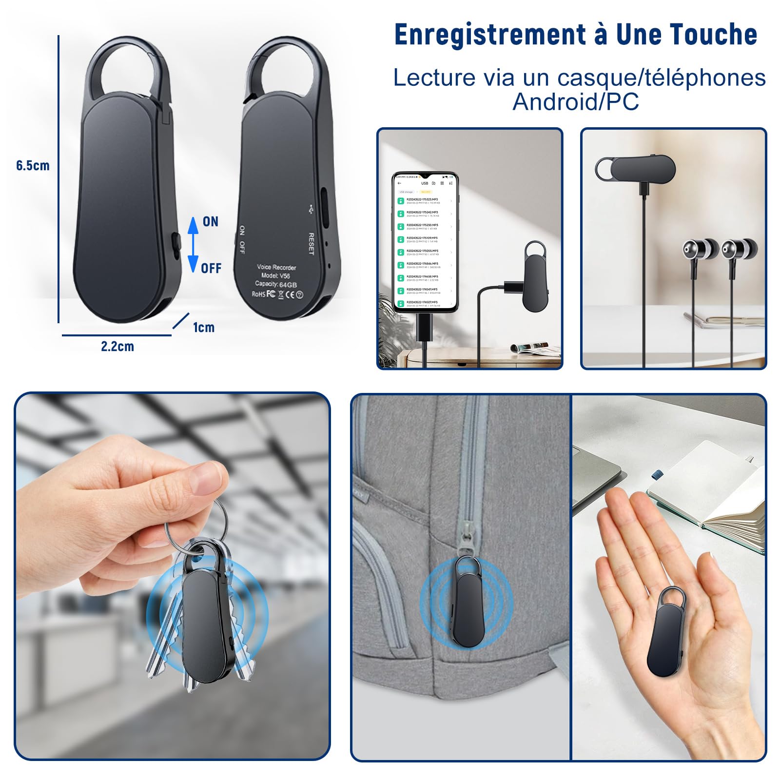 64Go Enregistreur Vocal (Stockage de 910Hrs), Howabo 35Hrs Enregistreur à Activation Vocale avec Type-C, Dictaphone 1536Kbps avec 2159 Réduction de Bruit pour Interview Réunion