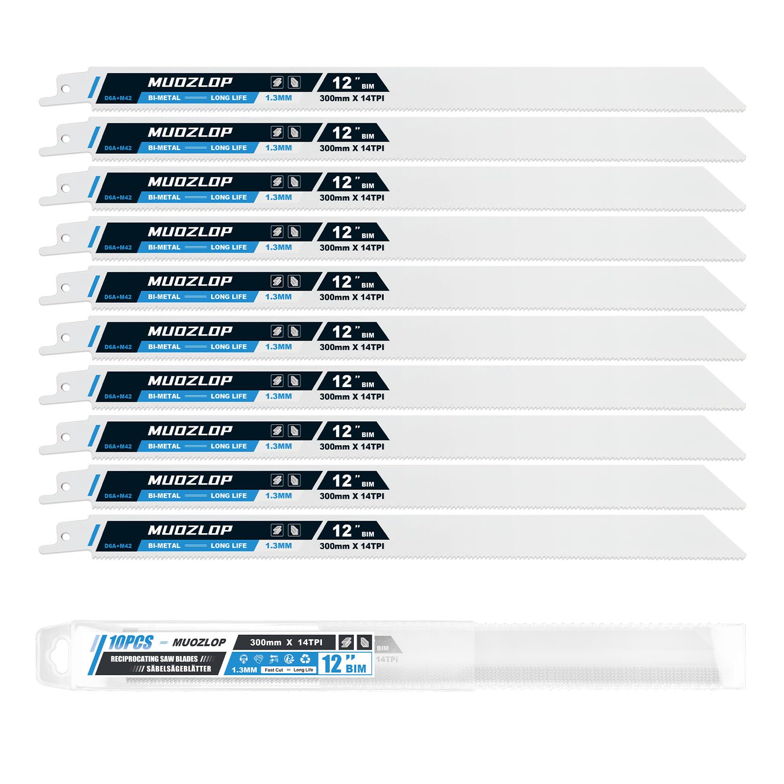 MUOZLOP 14TPI 10Pack 12inch（300mm) High Carbon Reciprocating Saw Blades Set — image 1