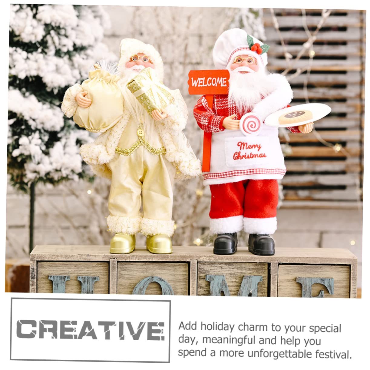 Zerodeko 3 Pezzi Babbo Natale in piedi Vacanza Figurina christmas party regalini natalizi decorazioni natalizi statuina di babbo natale di natale statua di Babbo Natale plastica Golden