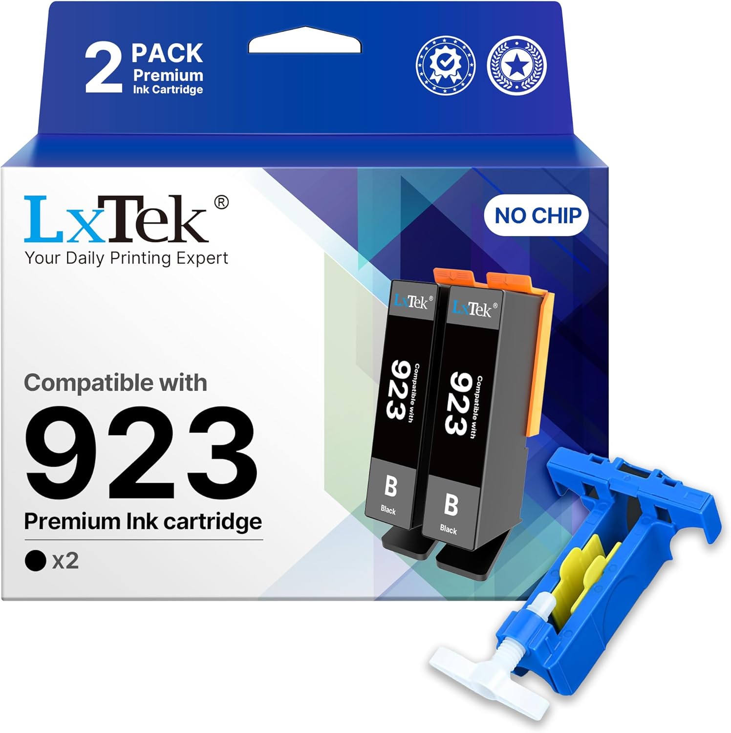 LxTek 923 Black Ink Cartridges Without Chip Replacement for HP Ink 923 923XL 923e for OfficeJet 8120 8120e 8122e 8124e Pro 8135e 8138e 8139e 8130e 8132e Printer (2 Pack Black)