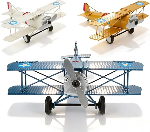 NUOBESTY 3 modelos de avión de metal vintage, adornos retro de hierro para decoración del hogar, decoración de escritorio, accesorios de fotos,