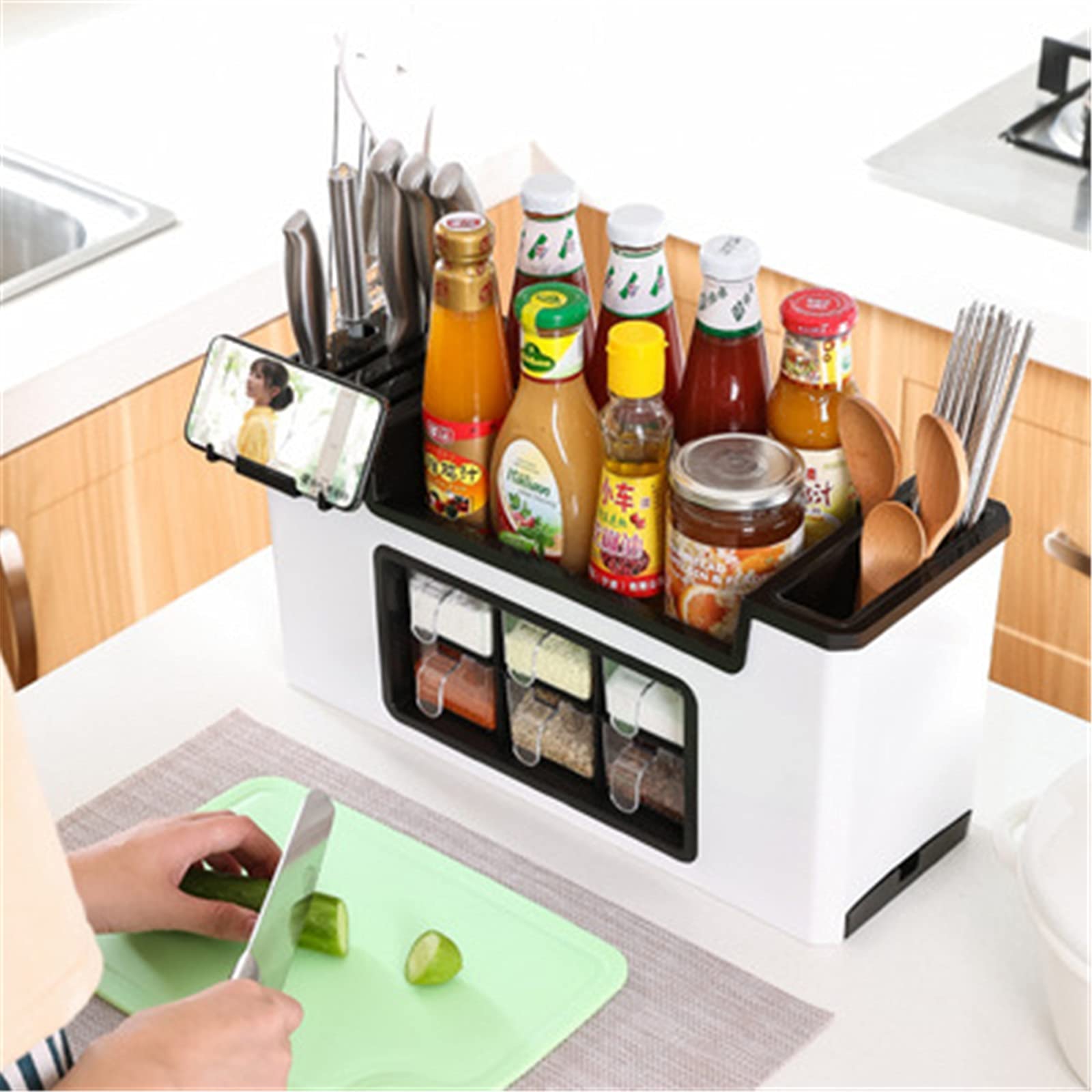 調味料ラック 手元が隠せるカウンター上収納 幅45cm （ ラック 日本製 マグネット スパイスラック 卓上 コンロ奥ラック コンロラック カウンター上  コンロ 調味料 ストッカー キャビネット コンロサイド キッチンツール おしゃれ ）: リビングート ANA Mall店｜ANA Mall ... VINIUSIKI 調節可能な6段L字型カウンタートップシェルフオーガナイザー キッチンスパイスラック カウンタートップ用 DIY