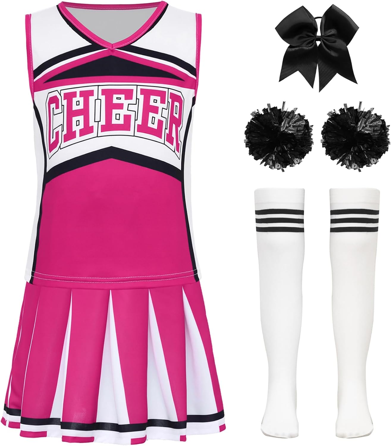 Girls Sports Meeting Cheer Leader Outfits Cheerleading Uniform Sleeveless Top and Skirt with Accessories