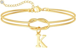 NECOCY 14K Gold Plated Couple Love Knot Initial Bracelets for Women Dainty Statement Letter Charm Bracelet Trendy Jewelry Cute Simple Fashion Chain Bracelets for Friends Gift