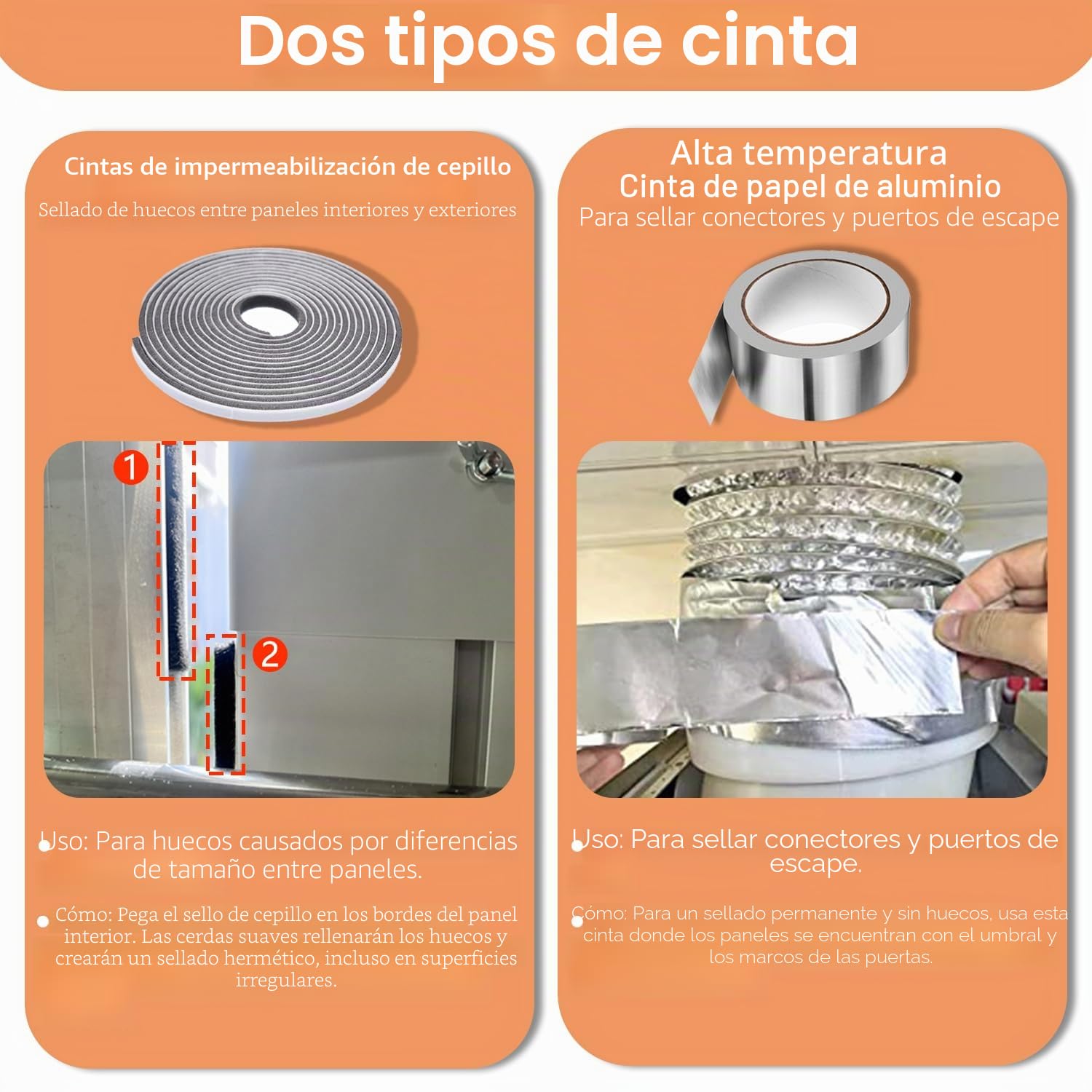 Junta de puerta Aozzy 240cm para aires acondicionados móviles con adaptador universal 13/15cm, filtro DIY de 1 m y junta para aires acondicionados/deshumidificadores en puertas/ventanas correderas