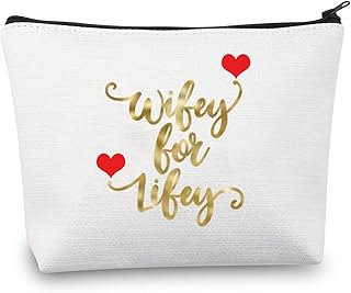JXGZSO Bridal Shower Makeup Bag Wifey For Lifey Cosmetic Pouch Bag Gift For Wedding Wifey Gift Bag For The Bride, Wifey for lifey 2,