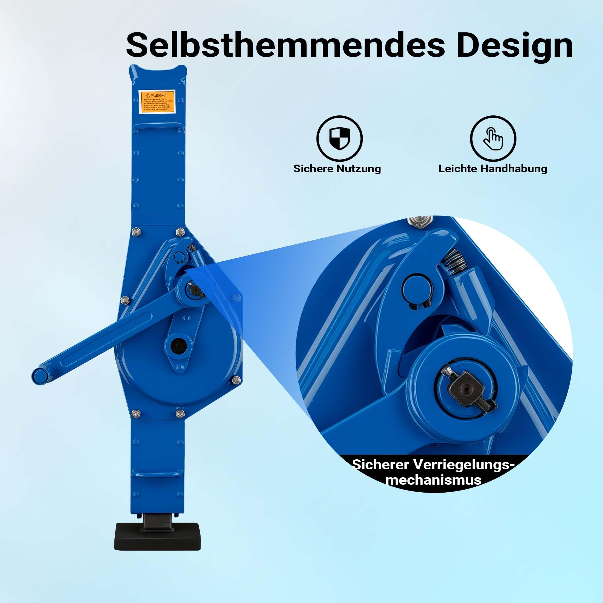 Wiltec Stahlwinde 3000 kg mit Bauhöhe 725 mm, 350 mm Hubhöhe, Robuste Zahnstangenwinde, Hubwinde mit 2 Ansätzen, Stockwinde