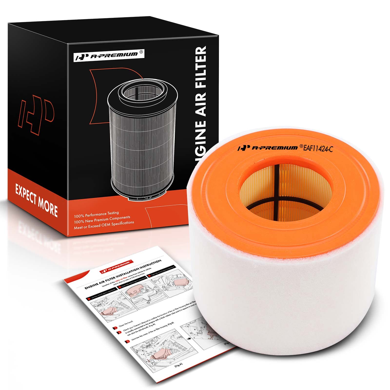 Engine Air Filter Compatible with Audi A6 2012-2018, A6 Quattro 2013-2018, L4 2.0L, Radial Seal, Replace# 4GD133843A