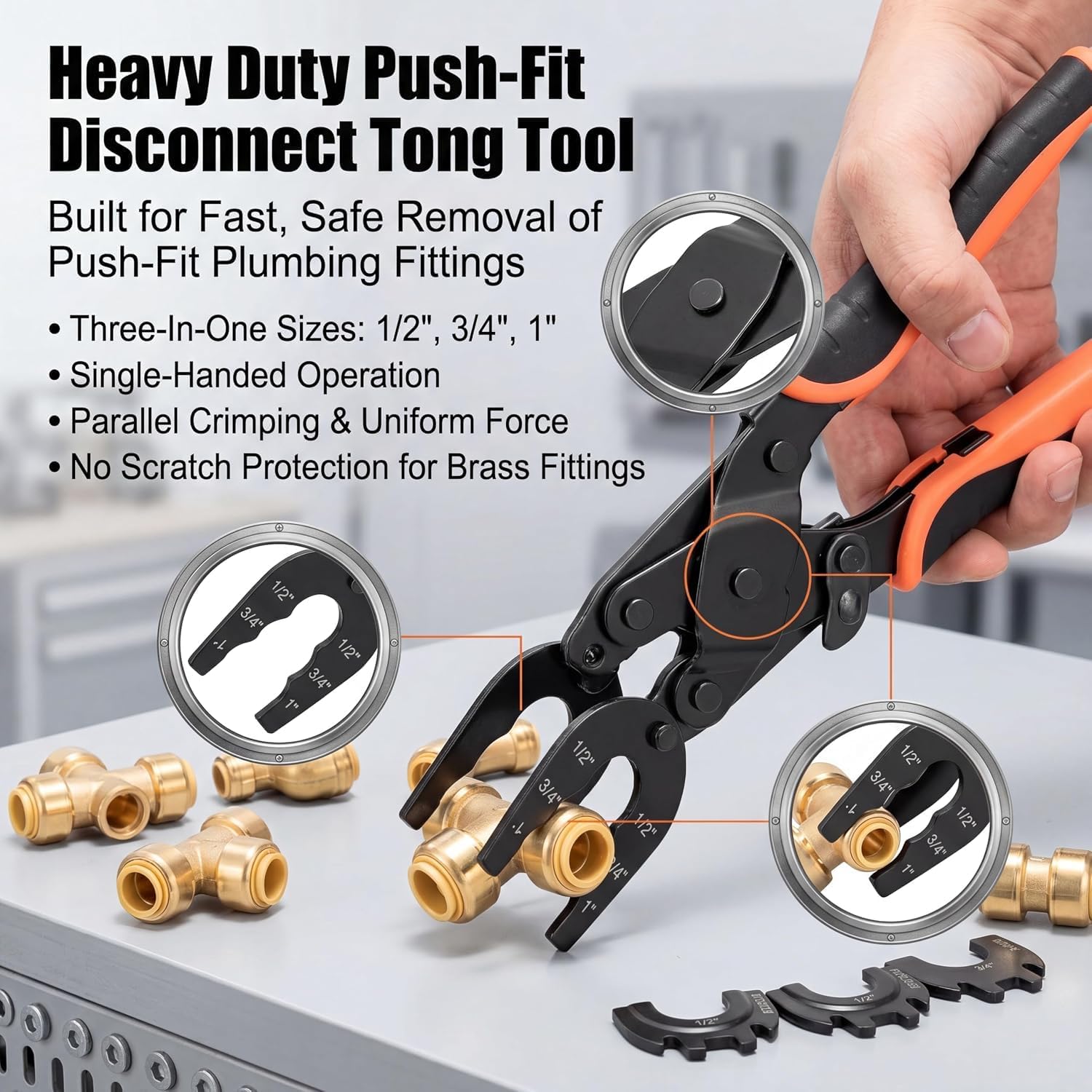 PEX Disconnect Tool 3-in-1 Push Fit Removal Pliers 1/2" 3/4" 1"