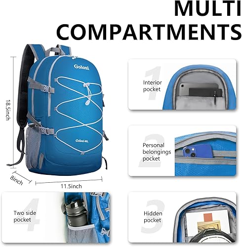 Miniatura 3 de Mochila de senderismo,Mochila plegable ultraligera de 40 litros,Mochila plegable resistente al agua para viajes, Po Azul, Classic