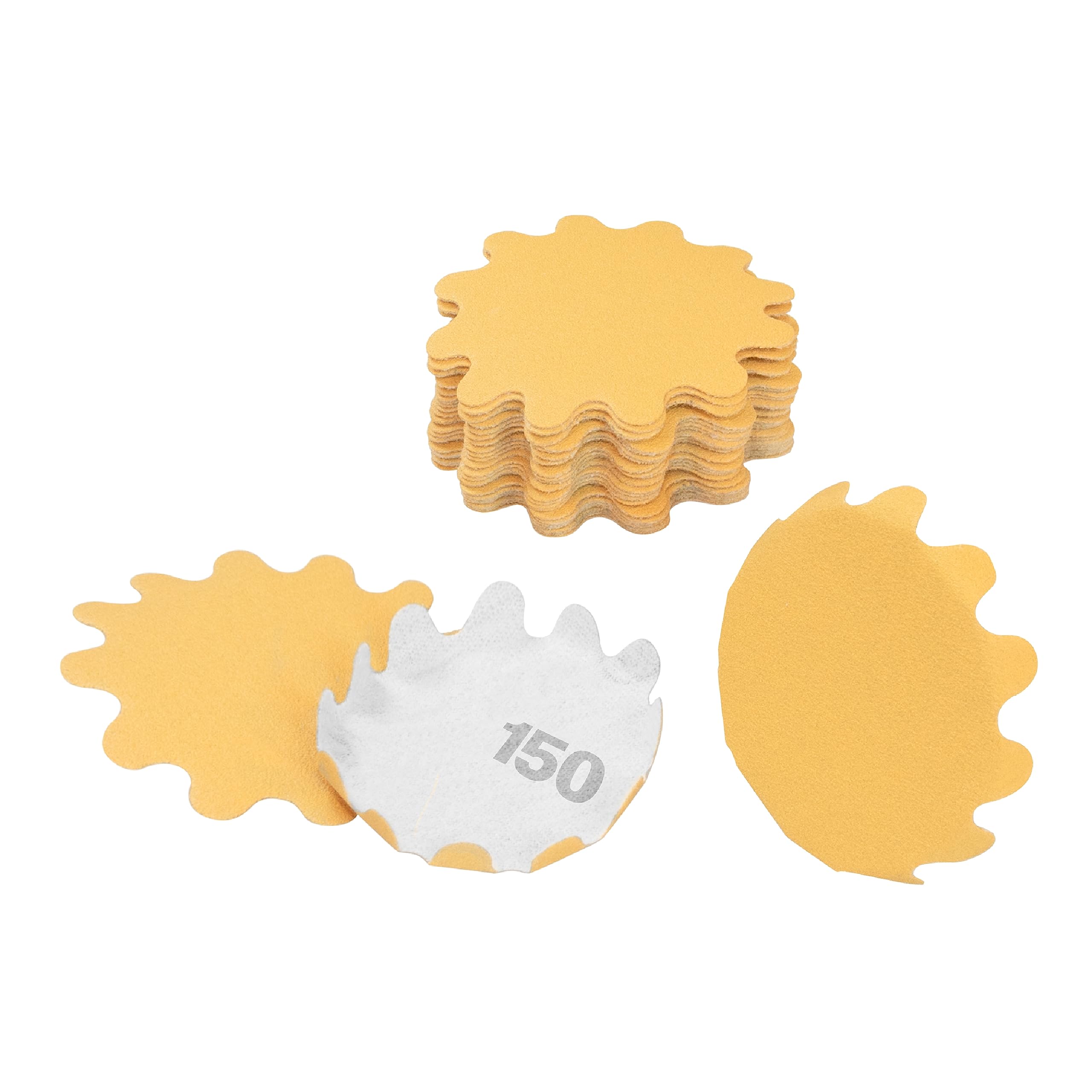 Disco de lijado ondulado con borde flexible de 2 pulgadas de diámetro, grano único, paquete de 25 almohadillas de lijado montadas en taladro manual y lijadoras manuales de cuenco, grano 150