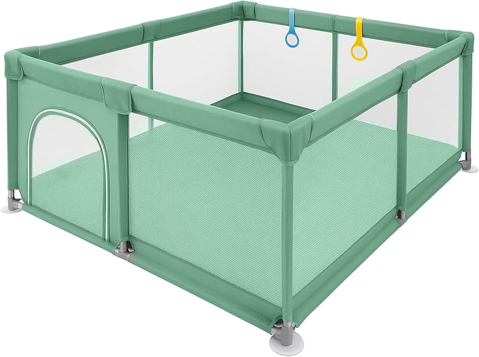 PIPDIP Cercado Portátil Infantil, Pequeno, 127 x 127 x 65, Porta Única, Com Ventosas, Alças de Apoio, Tubos de Ferro, Espuma e Tecido, Verde.