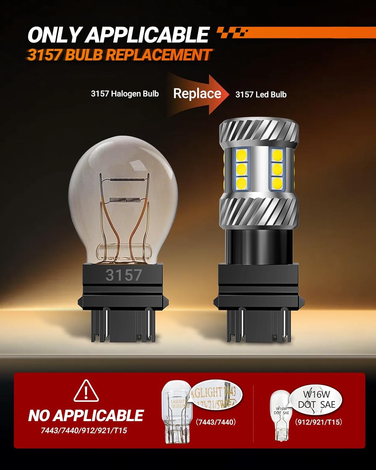 SEALIGHT 3157 LED Bulb Reverse Light, 600% Brighter 3056 3156 3057 LED with Projector Len 6000K 1800LM for Backup Light Bulb, Super Bright, White 2PCS
